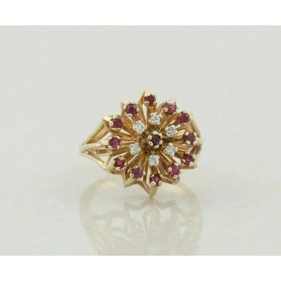 10k Yellow Gold Natural Ruby and Diamond Ring Size 6 1/2 - Picture 1 of 9